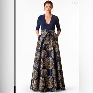 eShakti Floral Print Dupioni And Jersey Knit Maxi Dress